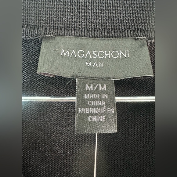 Magaschoni Man Quarter Zip Black Medium Short Sleeve Sweater Polo Top Shirt NWT - Picture 6 of 15